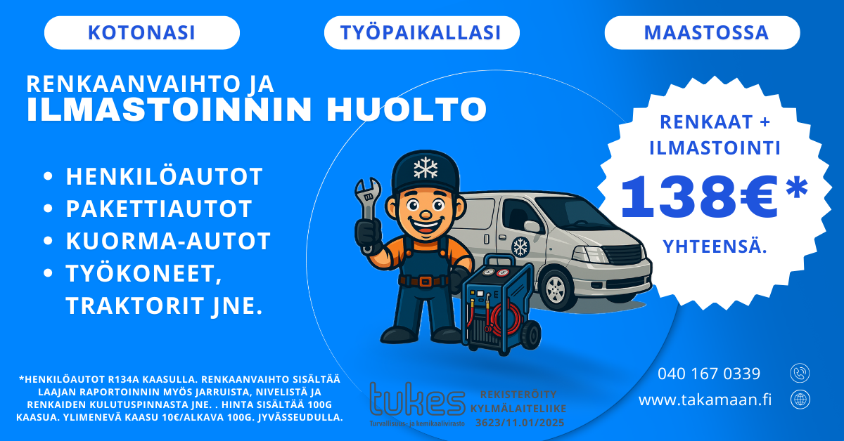 Tarjous: renkaat + ilmastointi 138€